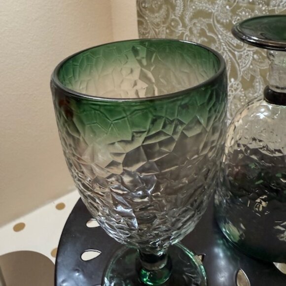 Set of  3 Large Vintage Libbey Ombre Green Crackle Glass Wine/Water Goblets - Picture 7 of 16